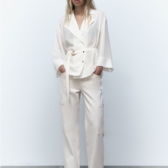 Zara Satin effect Lapel shirt with belt - Picture 3 of 7